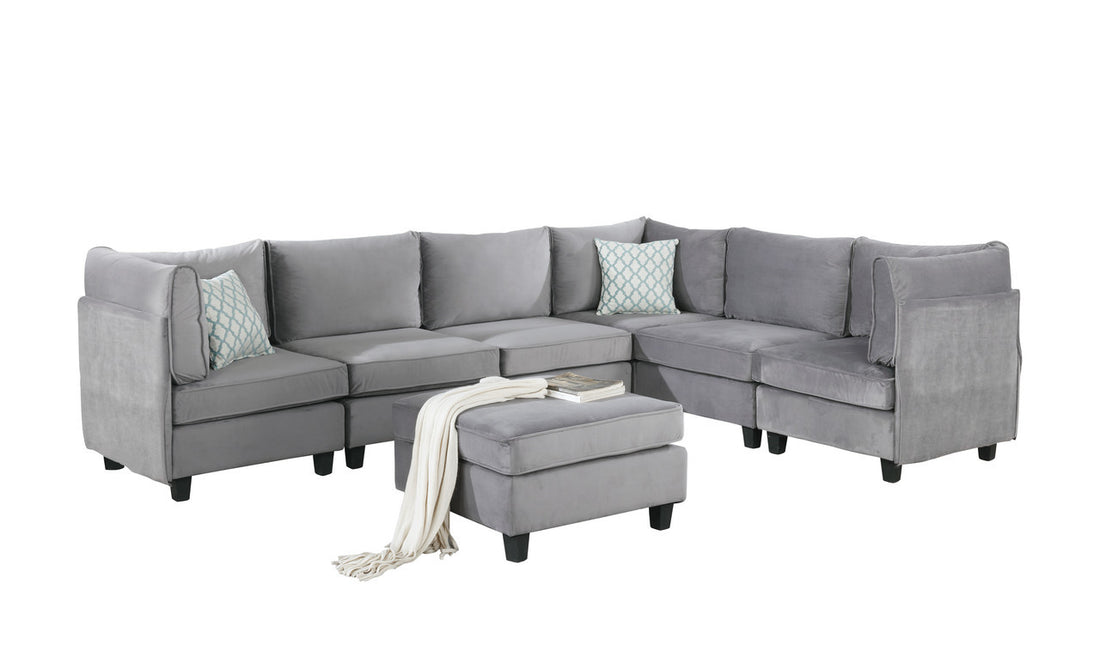 Simona 120" Gray Velvet 7Pc Modular Sectional Sofa Gray Velvet