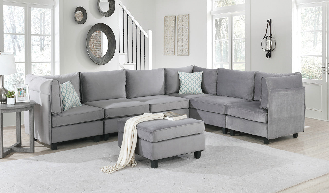 Simona 120" Gray Velvet 7Pc Modular Sectional Sofa Gray Velvet