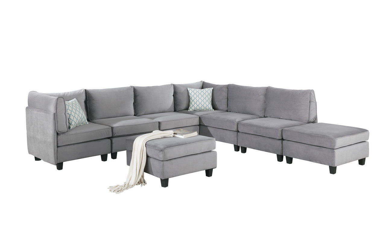 Simona 120" Gray Velvet 8Pc Modular Sectional Sofa Gray Velvet