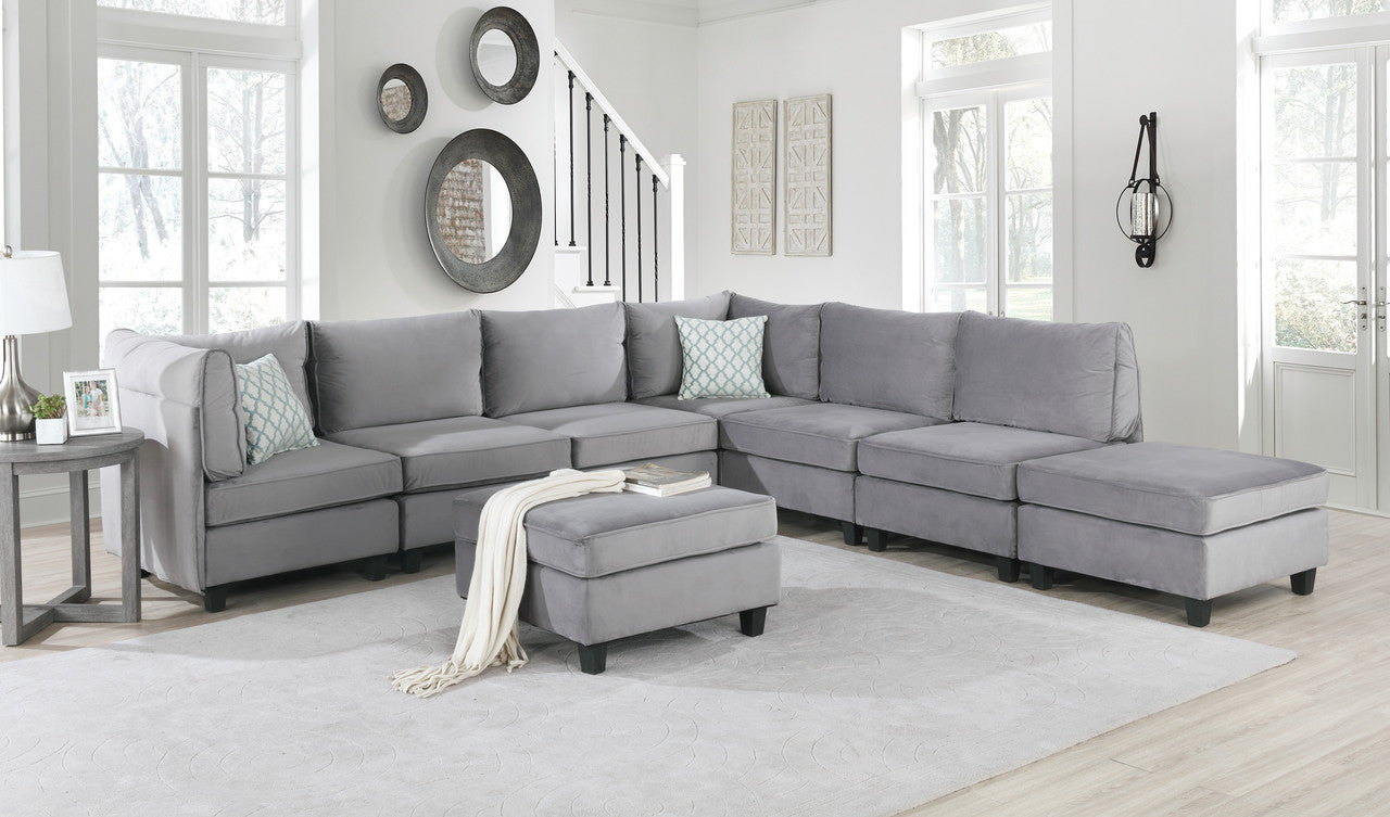 Simona 120" Gray Velvet 8Pc Modular Sectional Sofa Gray Velvet