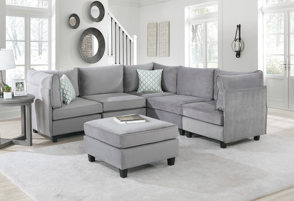 Zelmira 90" Gray Velvet 6Pc Modular Sectional Sofa Gray Velvet