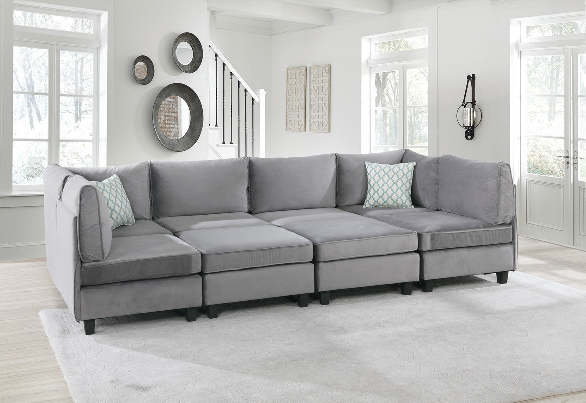 Zelmira 120" Gray Velvet 8Pc Modular Sectional Sofa Gray Velvet