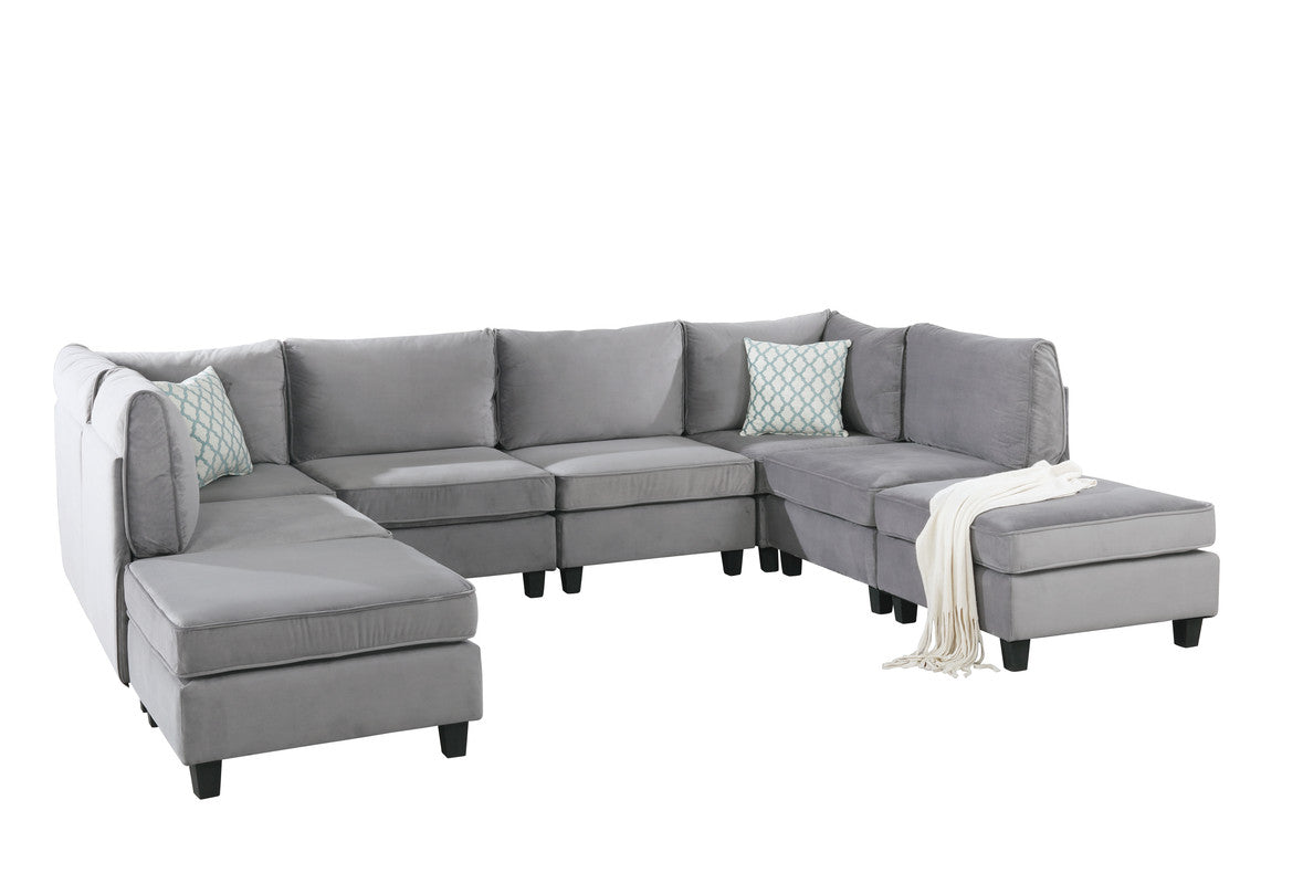 Simona 120" Gray Velvet 8Pc Modular Sectional Sofa Gray Velvet