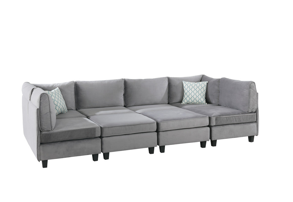 Simona 120" Gray Velvet 8Pc Modular Sectional Sofa Gray Velvet