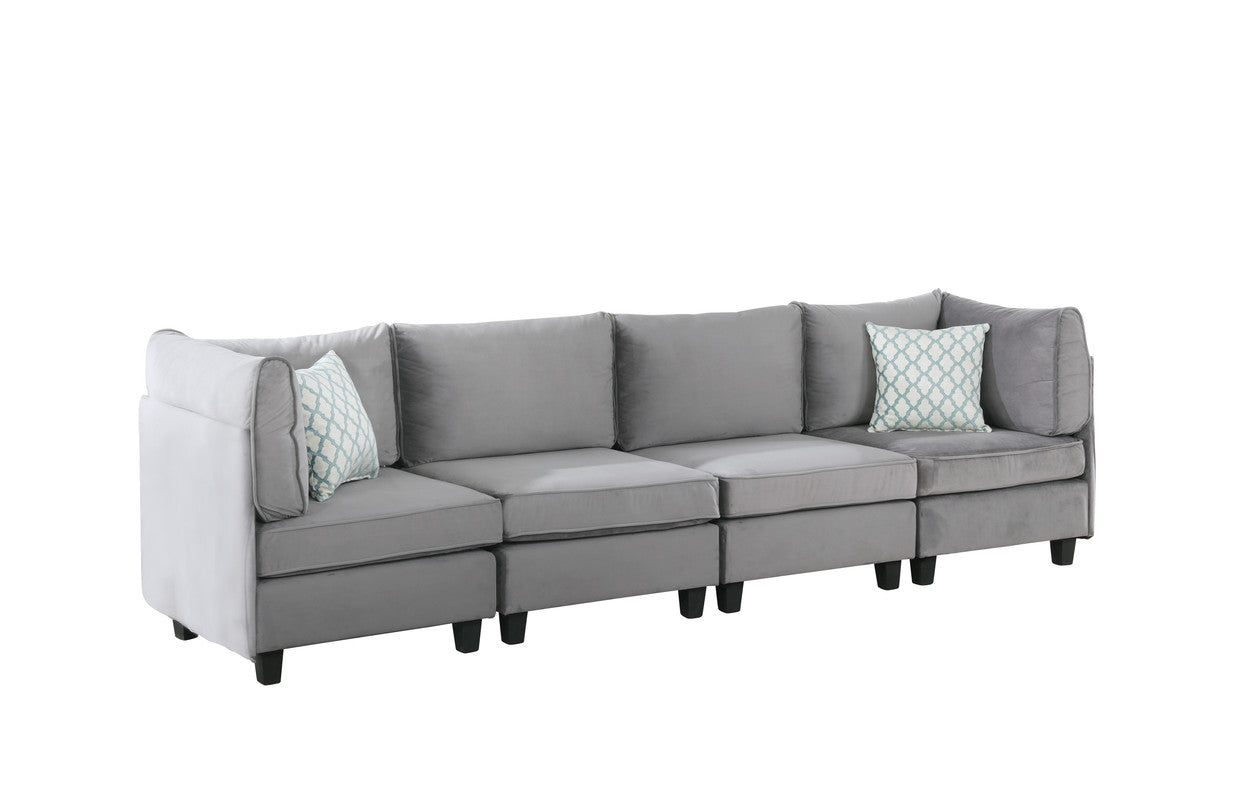 Zelmira 120" Gray Velvet 4Pc Sofa Gray Velvet