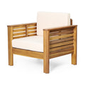 Set Of 2 Outdoor Acacia Wood Club Chairs With Cushions, Teak Beige, 27.75