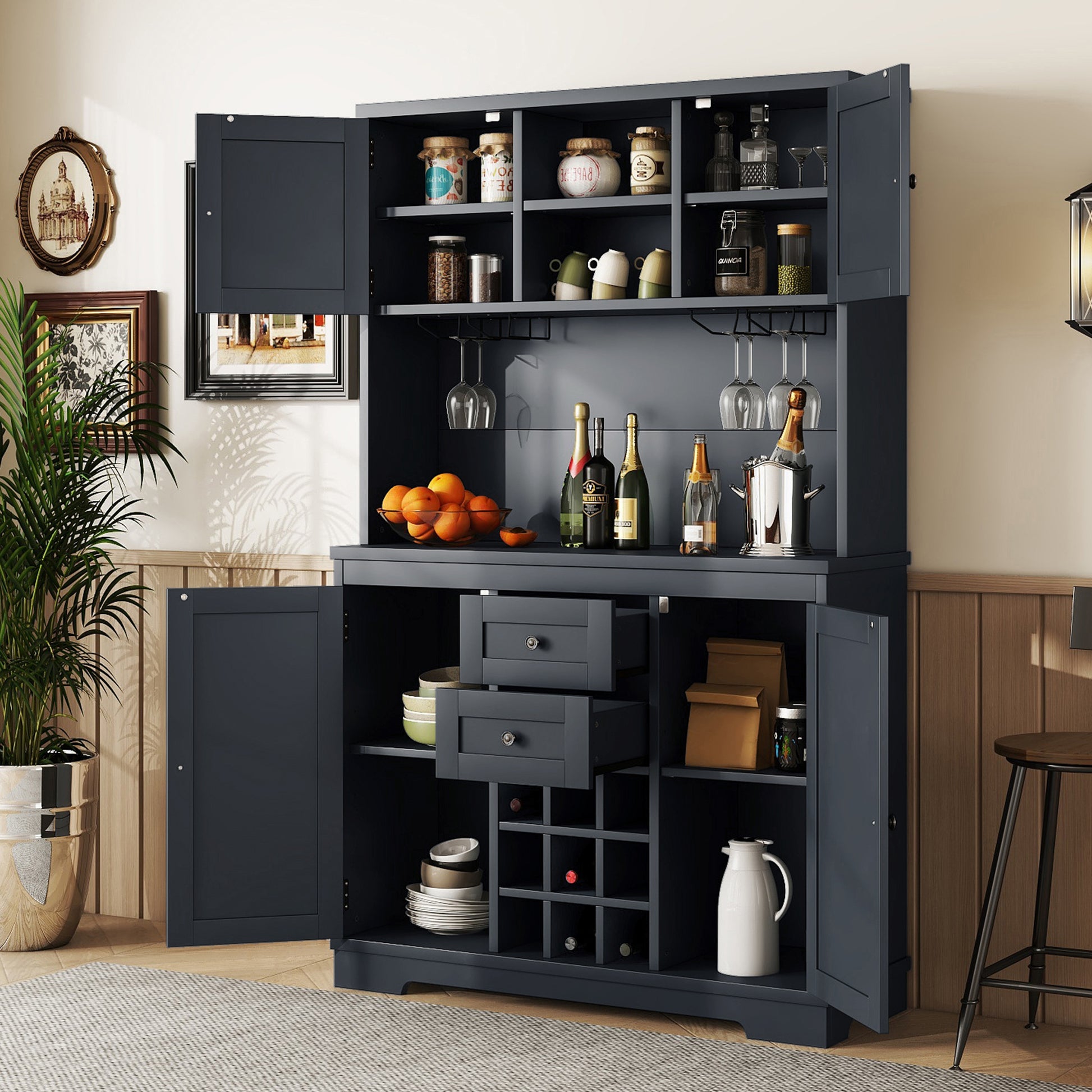 Coffee Bar Cabinet Kitchen Cabinet With Storage, Farmhouse Wine Cabine