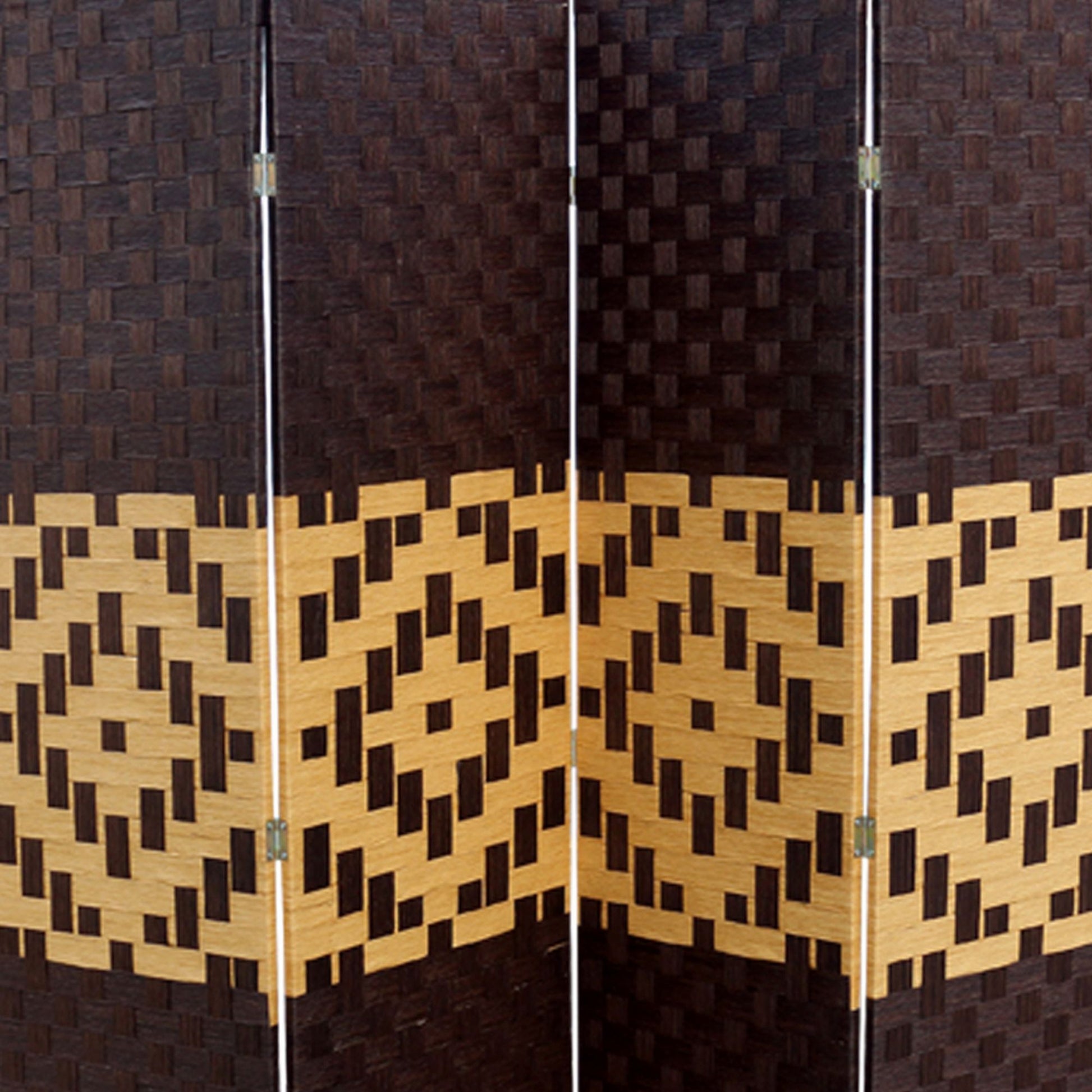 70.75" Tall 4 Panel Screen Room Divider W Weave Design, Espresso And Brown Multicolor Wood