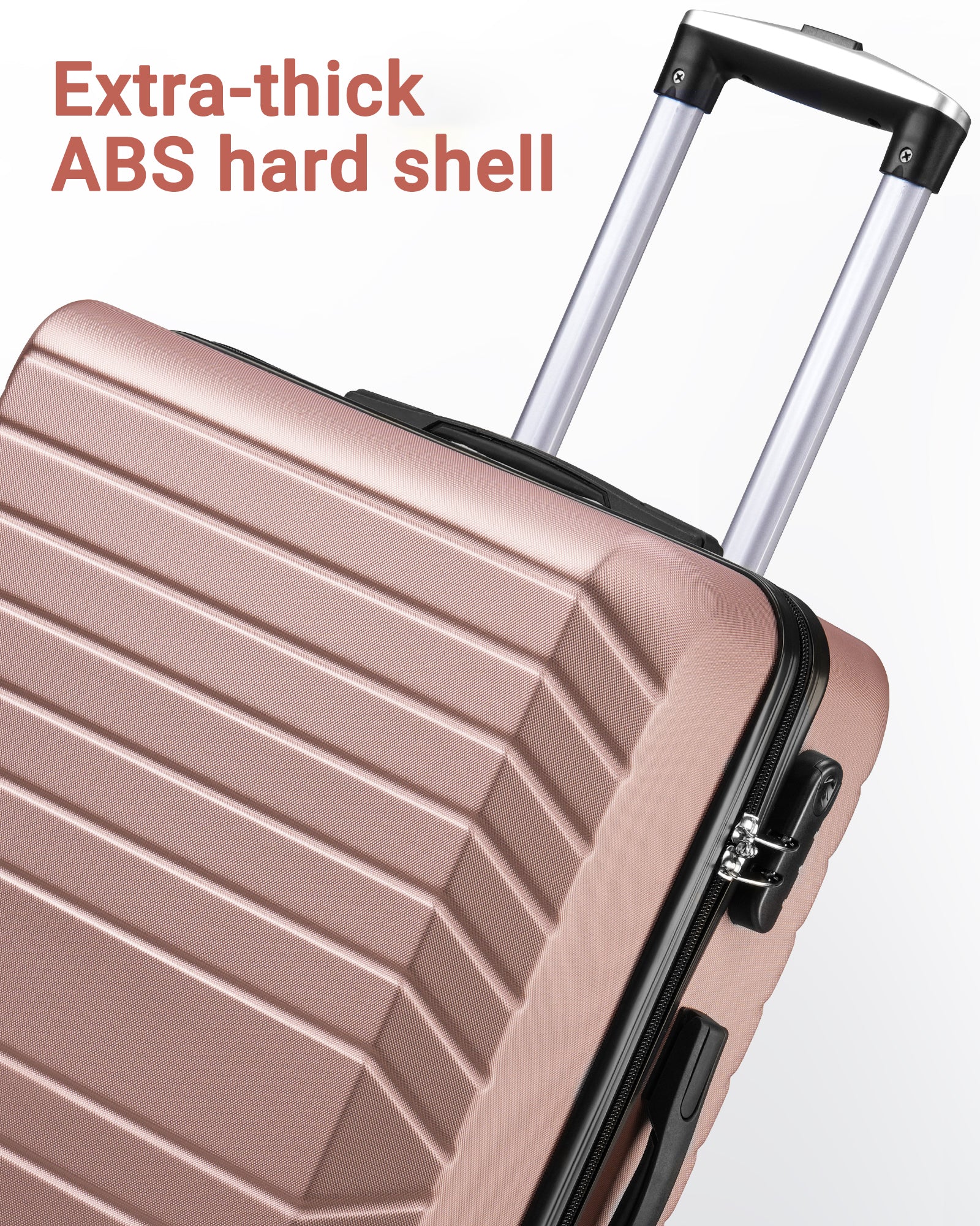 3 Piece Luggage Sets With 7 Pcs Organizer Bags For Kinds Of Travel Rose Gold Abs