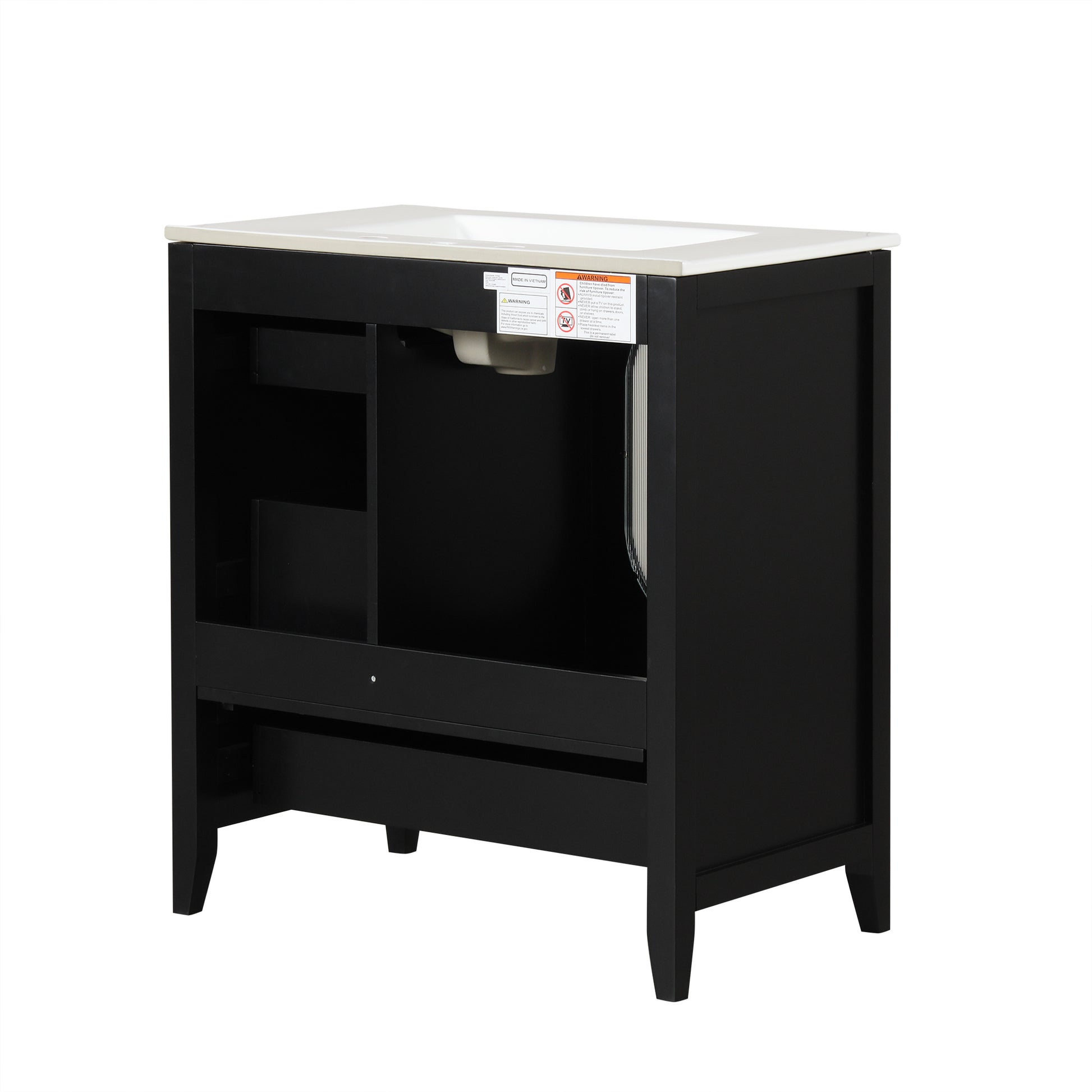 30" Bathroom Vanity With Sink, Bathroom Vanity Cabinet With Three Drawers And Door, Solid Wood And Mdf, Black Black Solid Wood Mdf