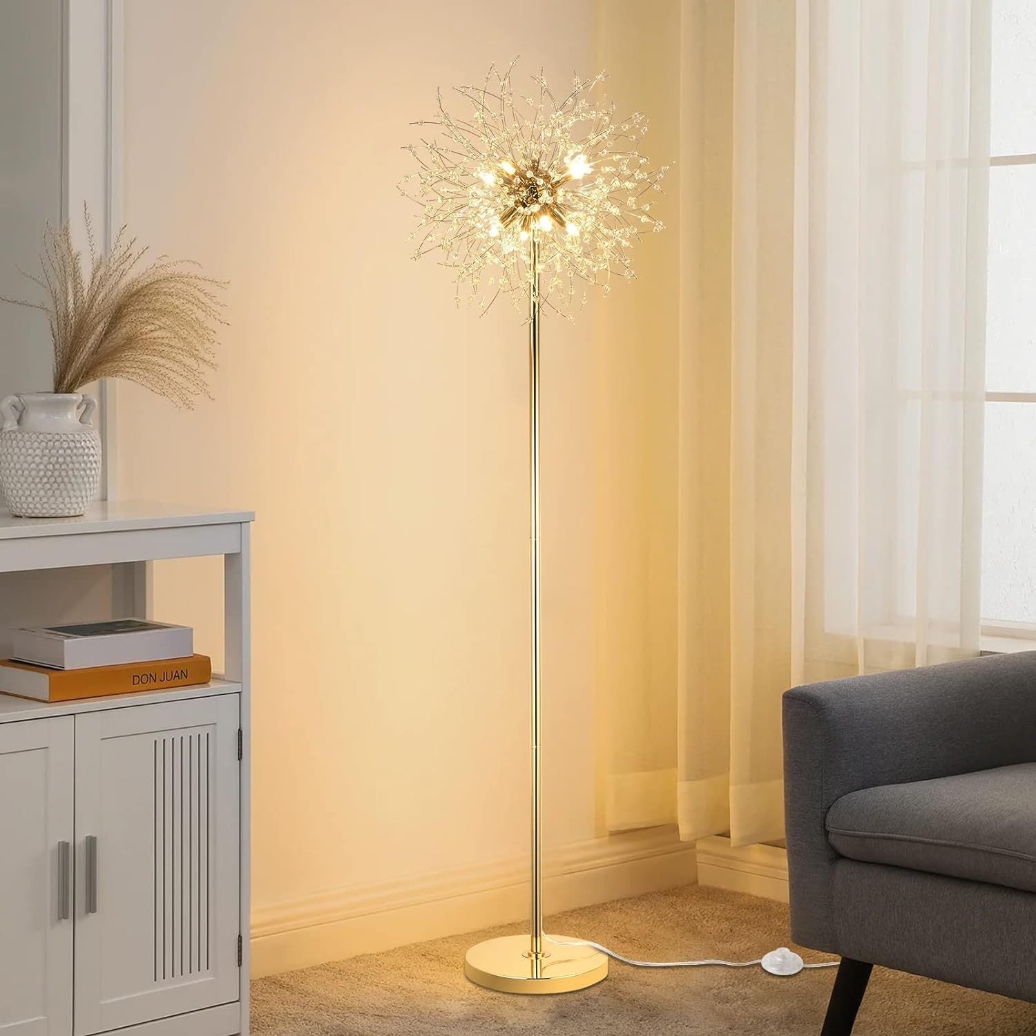 69 Inch Crystal Floor Lamp, Modern Standing Lamp With K9 Crystal, Led Floor Lamp With On Off Foot Switch, Metal Tall Pole Lamp For Living Room, Girls Room, Bedroom, Dresser, Office, Gold Finish Golden Crystal