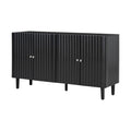 Elegant Four Door Sideboard With Wavy Pattern Doors, Cylindrical Legs, And Sleek Metal Handles, Adjustable, Suitable For Study, Entryway And Living Room Black Primary Living Space American Design