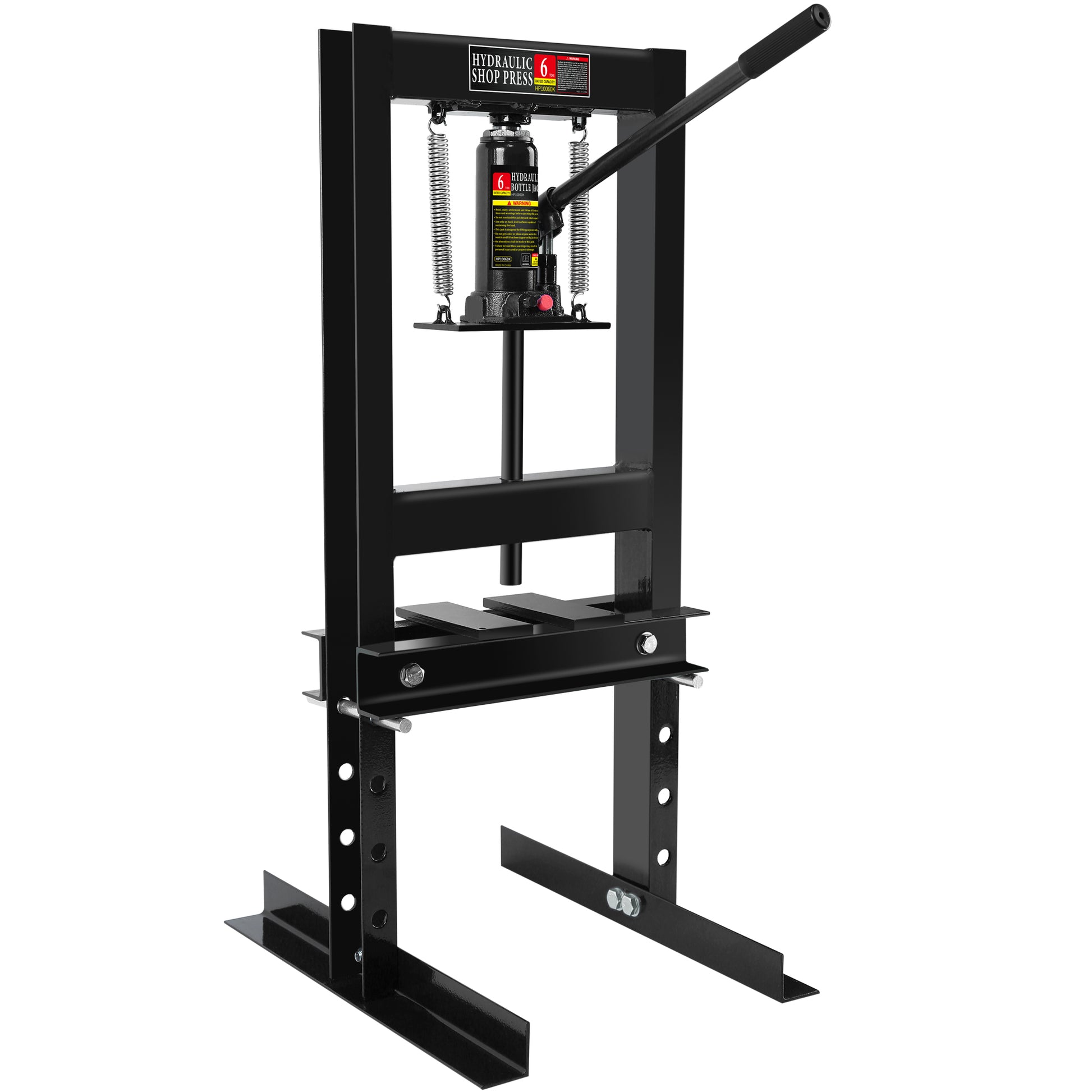 Hydraulic 6 Ton H Frame Garage Floor Adjustable Shop Press With Plates, 6T, Black Black Steel
