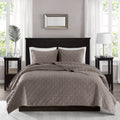 3 Piece Velvet Quilt Set Taupe King Cal King King Taupe Cotton