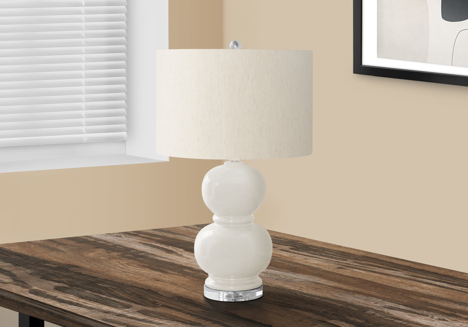 Lighting, 25"H, Cream Ceramic, Ivory Cream Shade, Contemporary Cream Ceramic