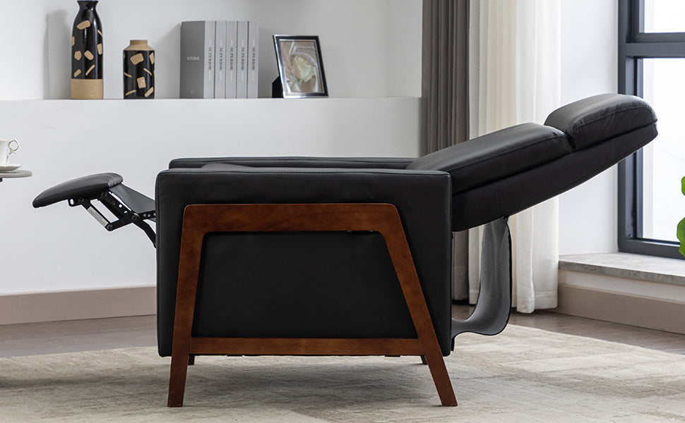 Wood Framed Pu Leather Recliner Chair Adjustable Home Theater Seating With Thick Seat Cushion And Backrest Modern Living Room Recliners, Black Old Sku:Pp289527Aab Black Pu Pu