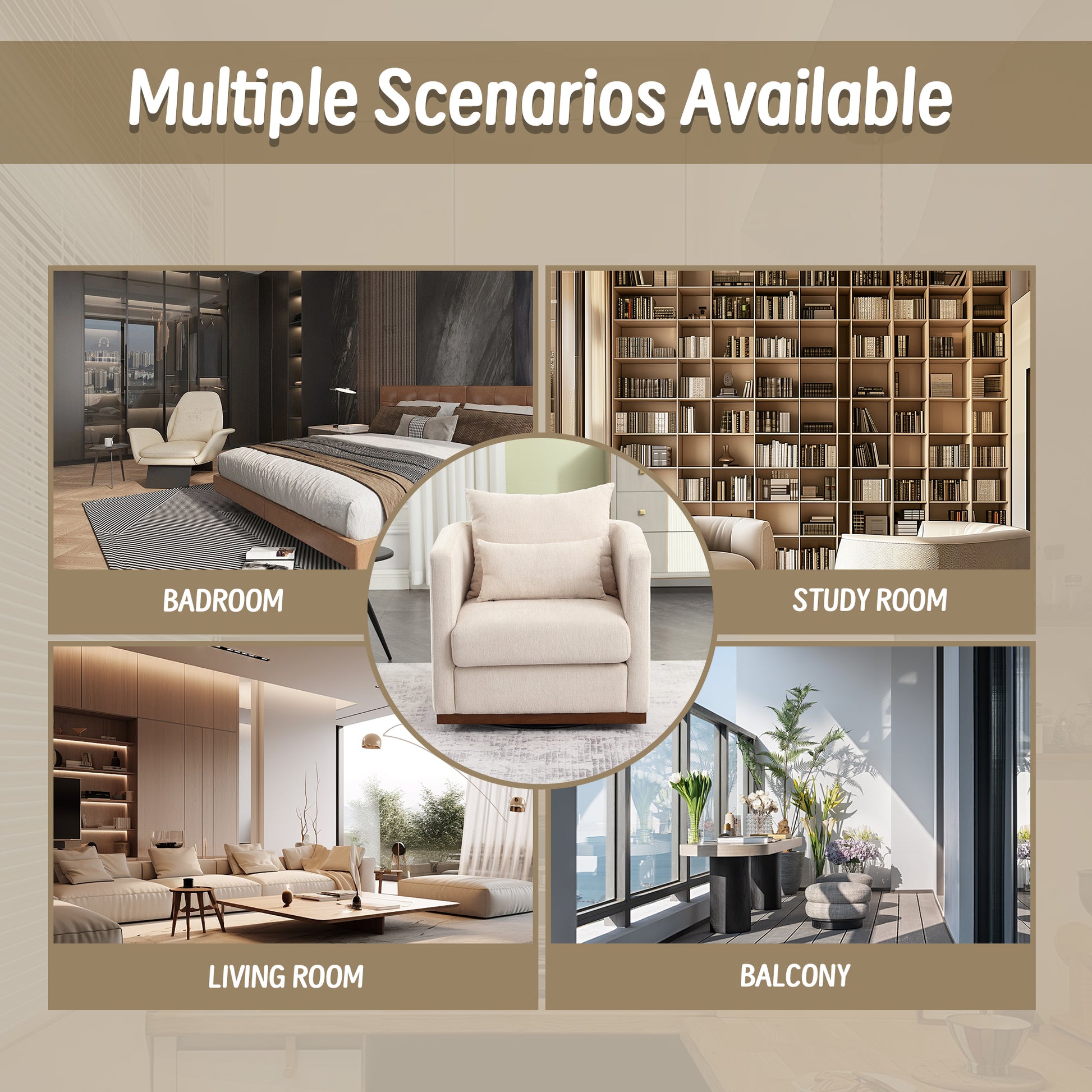 Coolmore Swivel Barrel Chair, Comfy Round Accent Sofa Chair For Living Room, 360 Degree Swivel Barrel Club Chair, Leisure Arm Chair For Nursery, Hotel, Bedroom, Office, Lounge Beige Chenille Beige Primary Living Space Foam Chenille