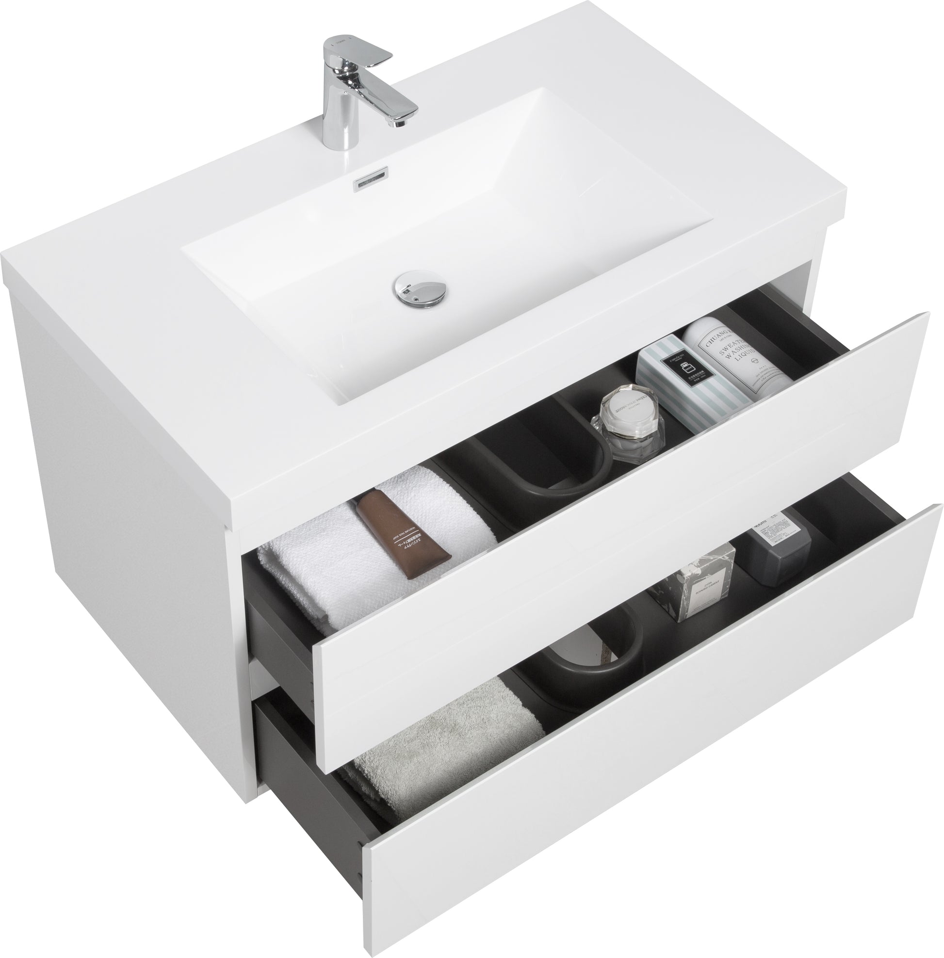 36" Floating Bathroom Vanity With Sink, Modern Wall Mounted Bathroom Storage Vanity Cabinet With Resin Top Basin And Soft Close Drawers, Glossy White 24V11 36Gw Glossy White Wood