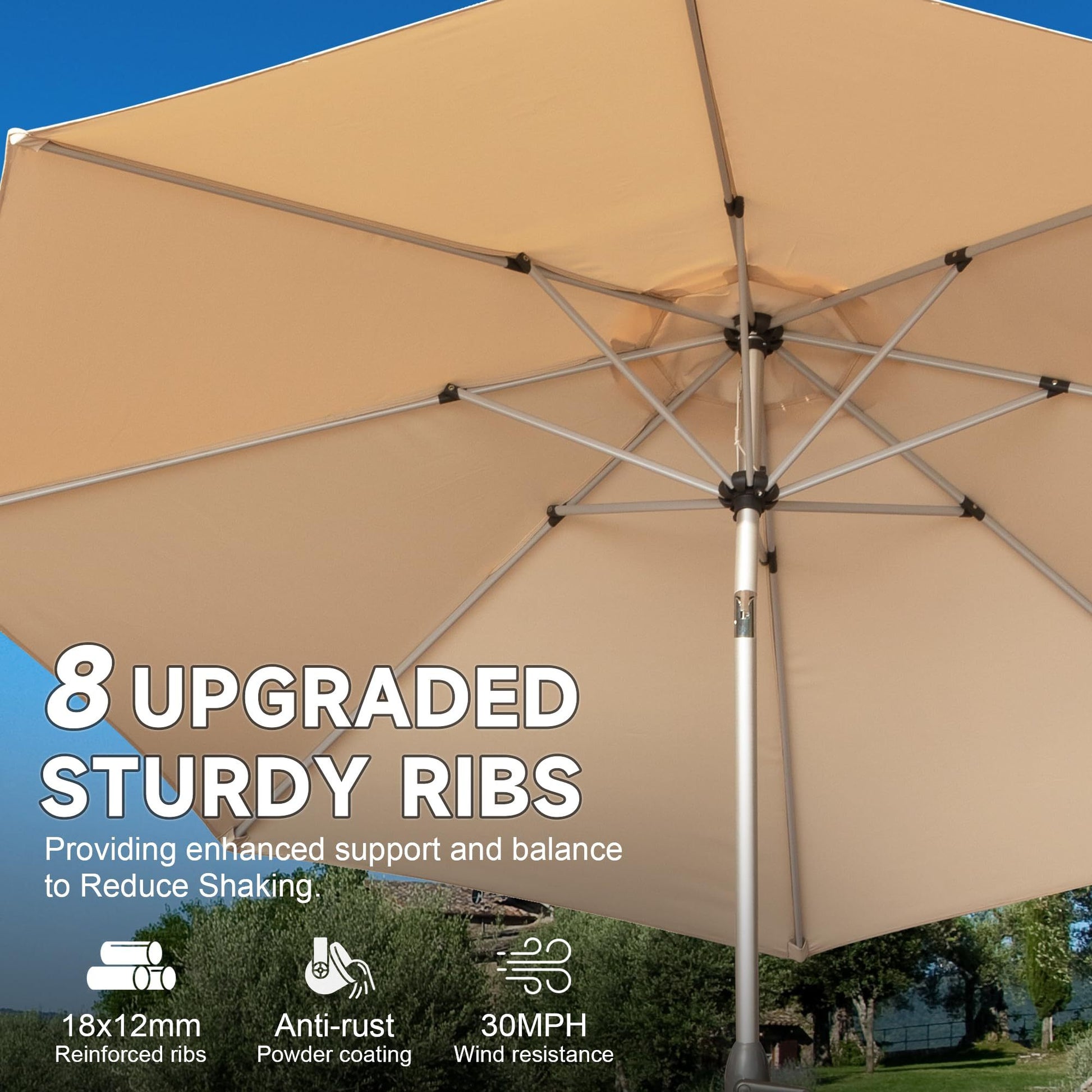 9Ft Patio Umbrella, Outdoor Table Umbrella With Push Button Tilt And Crank, Uv Protection Waterproof Market Sun Umbrella With 8 Sturdy Ribs For Garden, Deck, Backyard, Pool Beige Beige Round Uv Resistant Umbrellas Aluminium
