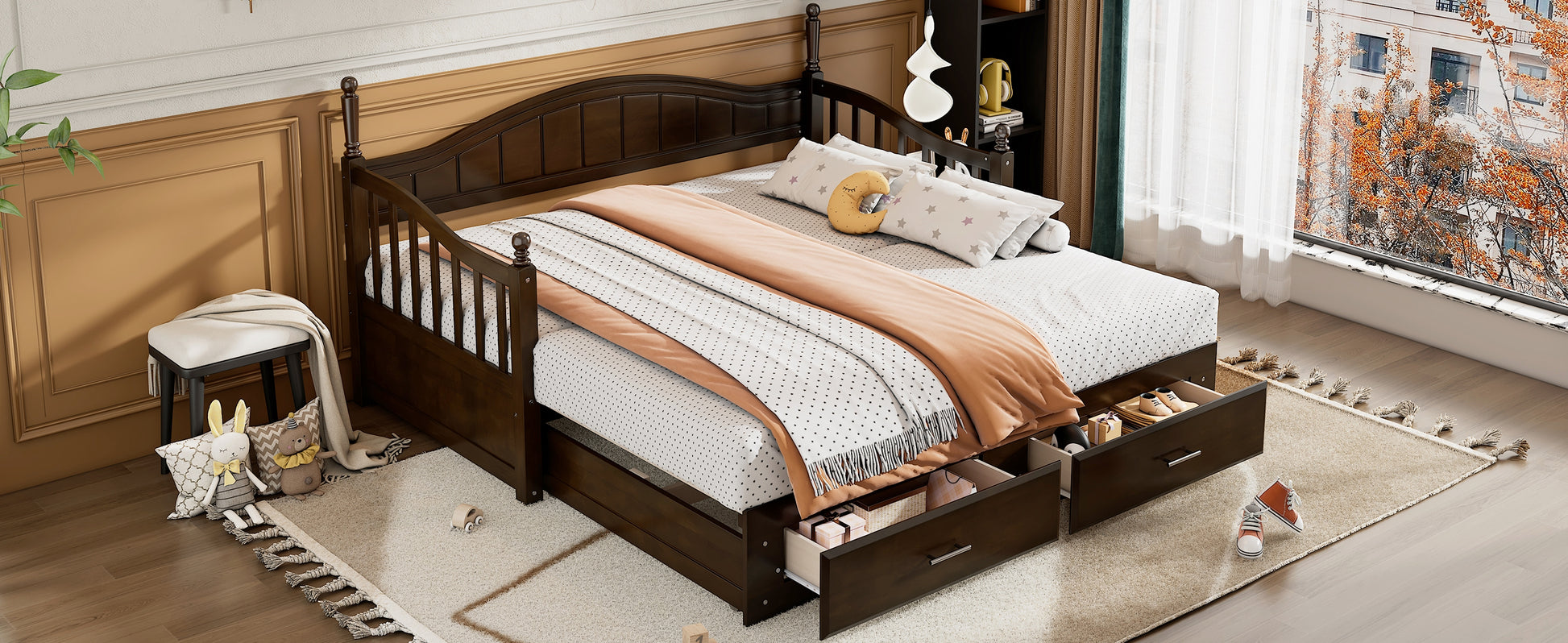 Wooden Twin Size Daybed With Twin Size Trundle, Extendable Daybed With Two Storage Drawers, Espresso Expected Arrival Time:9.12 Twin Espresso Wood
