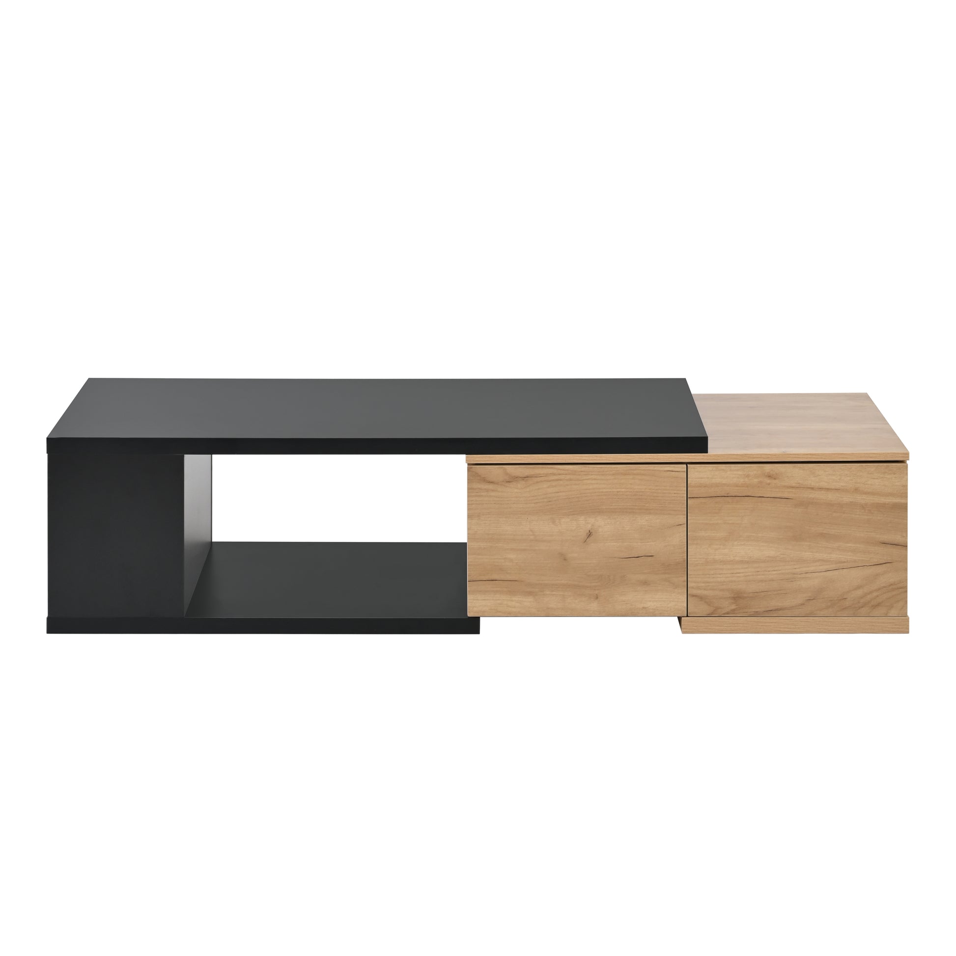 47.2'' 57''W Extendable Coffee Table With 2 Storage Drawers, Dual Tone Wood Center Table With Extendable Sliding Tabletop, Multi Functional Hidden Storage Sofa Table For Living Room, Black Black Primary Living Space Drawers Rectangular Particle Board Mdf