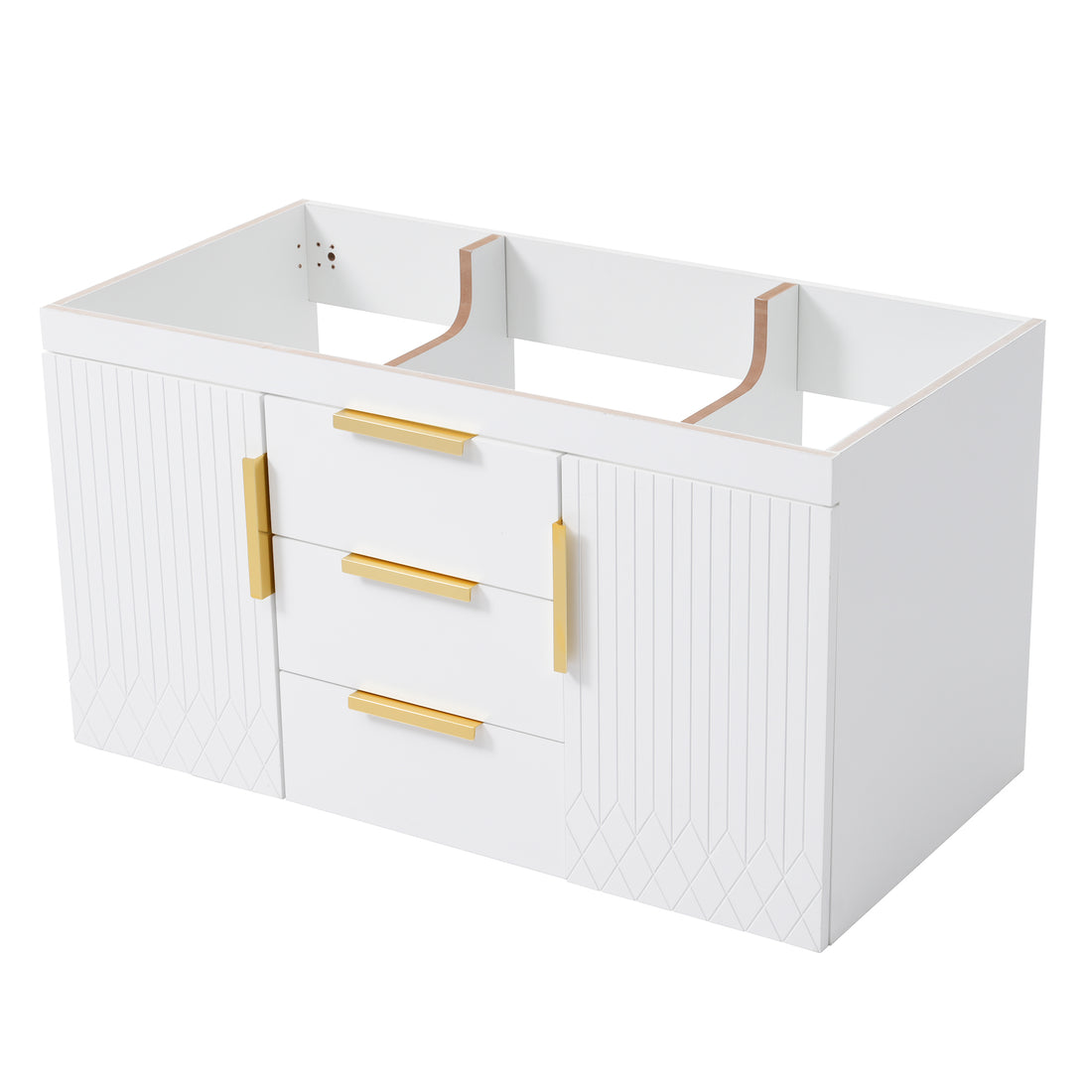 36'' Wall Mounted Bathroom Vanity Without Sink, Floating Bathroom Storage Cabinet With 2 Drawers, Solid Wood Bathroom Cabinet Not Include Basin Sink White Bathroom Modern Mdf