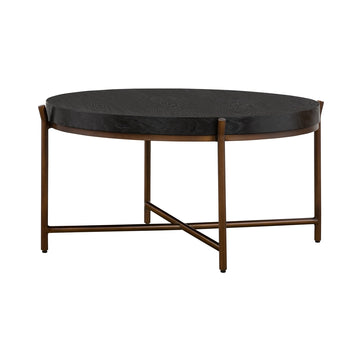 Sylvie Brushed Oak And Metal Round Coffee Table Grey Black Wood Metal