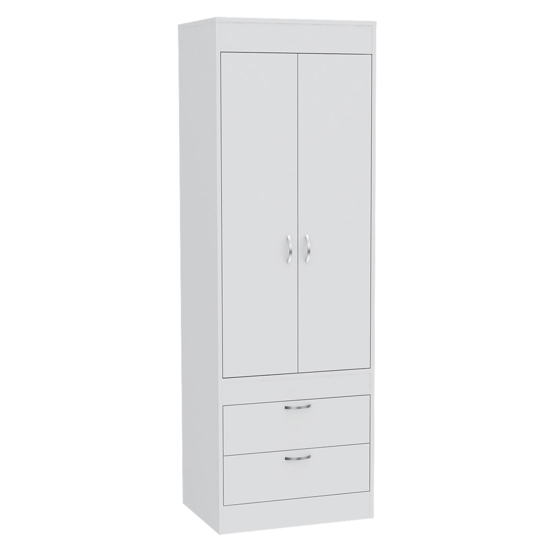 Lisboa Armoire, Rod, Double Door, Two Drawers, Metal Handles White White Bedroom Modern Particle Board Particle Board