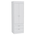 Lisboa Armoire, Rod, Double Door, Two Drawers, Metal Handles White White Particle Board