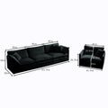 2 Piece Upholstered Sofa, Living Room Sectional Sofa Set Modern Sofa Couches Setdeep Seat Sofa For Living Room Apartment, 1 3 Seat Black Chenille Black Chenille 4 Seat