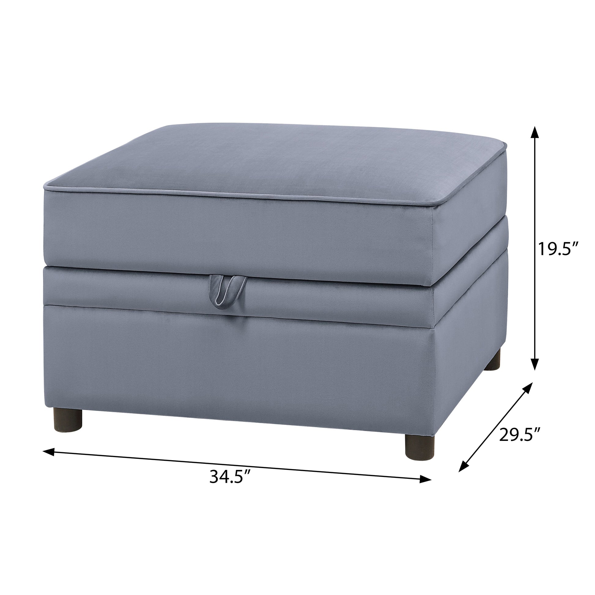 Grey Rectangle Storage Ottoman Wood Primary Living Space Grey Solid Pine With Storage Grey Velvet Backless Luxury Rectangle Armless Foam Velvet