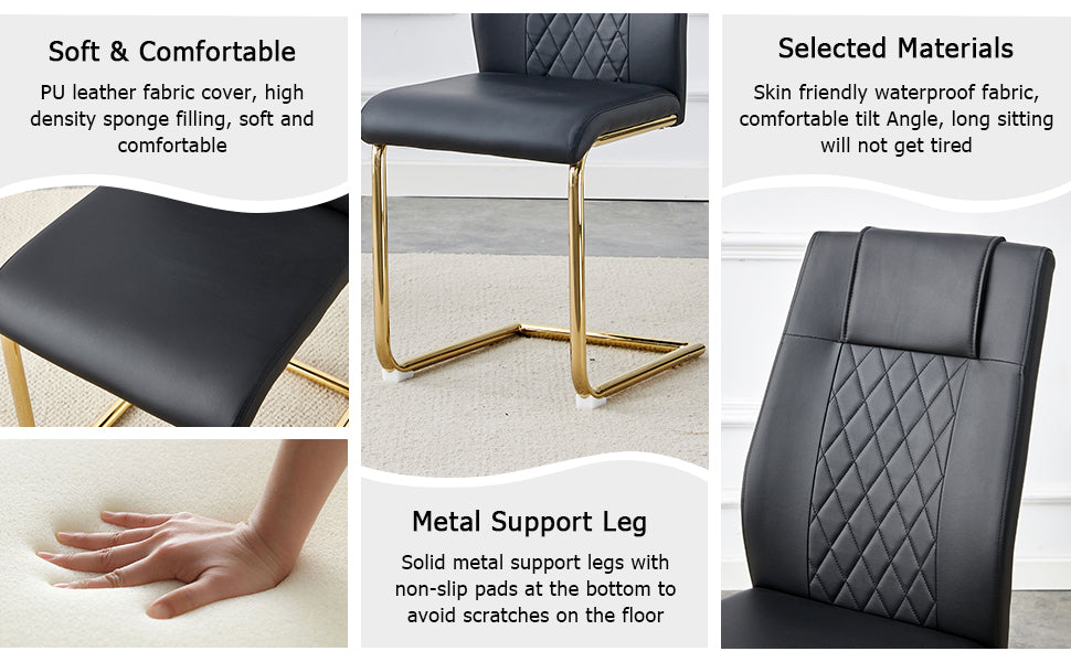 Table And Chair Set.The Table Has A Glass Tabletop With Imitation Marble Pattern Stickers And Stainless Steel Golden Table Legs. Paried With Comfortable Chairs With Pu Seats And Metal Legs. White Gold Seats 8 Glass Metal