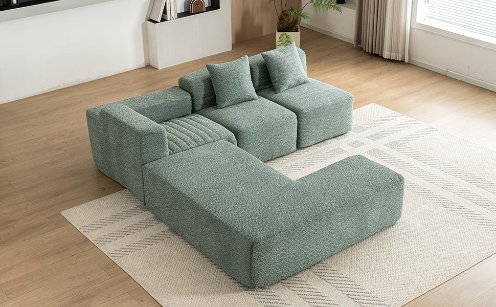 116.5" Sectional Sofa Full Compressed Sofa Couch Free Combined Sofa For Living Room, Green Green Foam Polyester 4 Seat