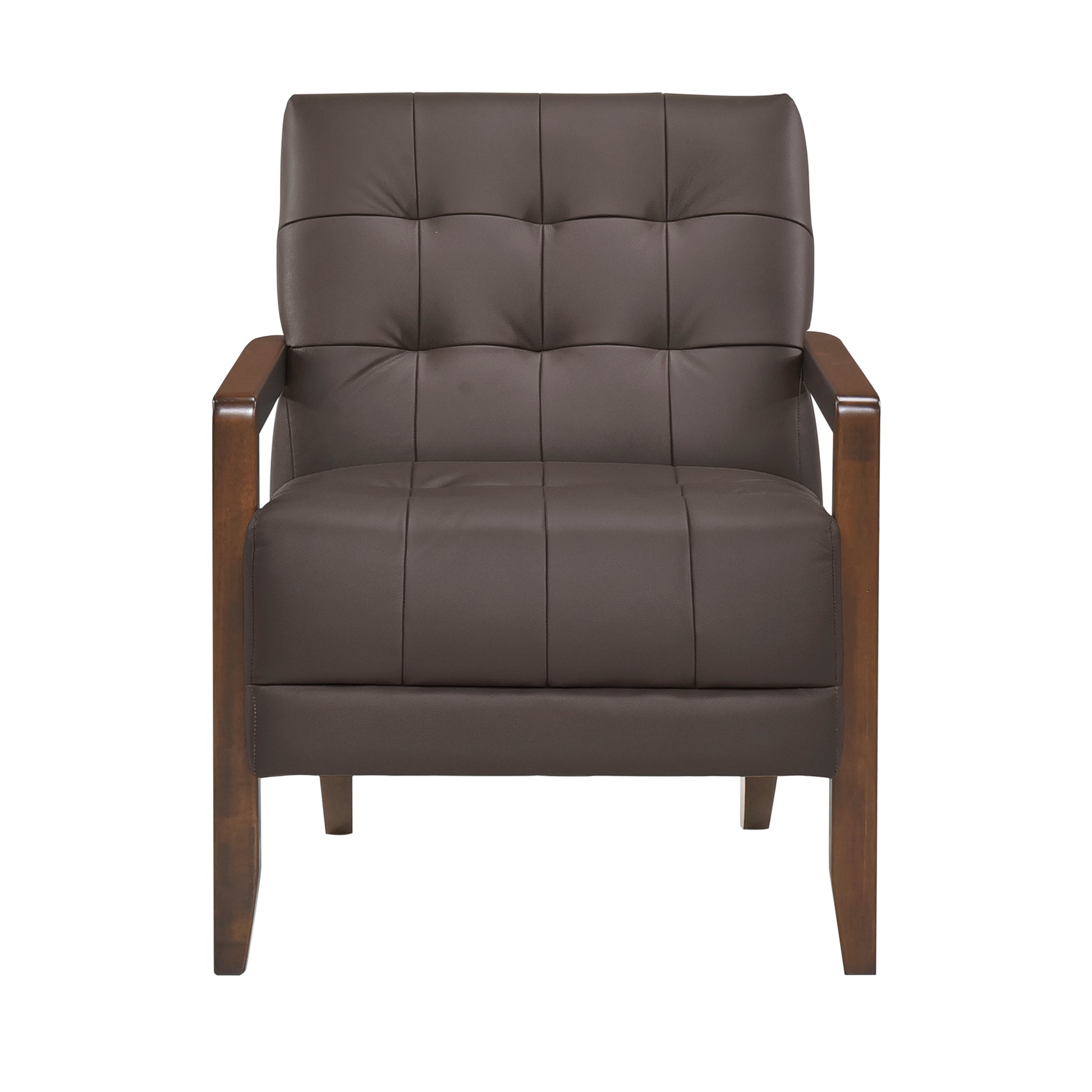 Modern Style Accent Chair Dark Brown Leather Upholstered Tufted Detail Walnut Finish Wood Furniture 1Pc Dark Brown Primary Living Space Contemporary,Modern Plywood