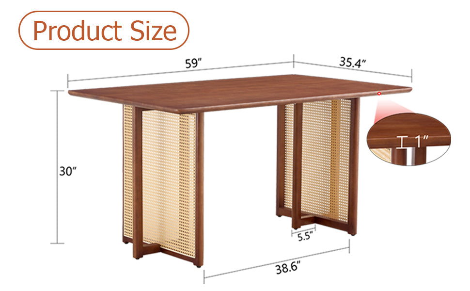 Chinese Country Retro Solid Wood Dining Table, Simple Modern Imitation Rattan Dining Table, Wooden Dining Table, Desk. Suitable For Dining Room, Living Room, Office Walnut Rubber Wood