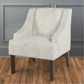 Fabric Upholstered Wooden Accent Chair With Swooping Arms, White And Brown Off White Wood Fabric