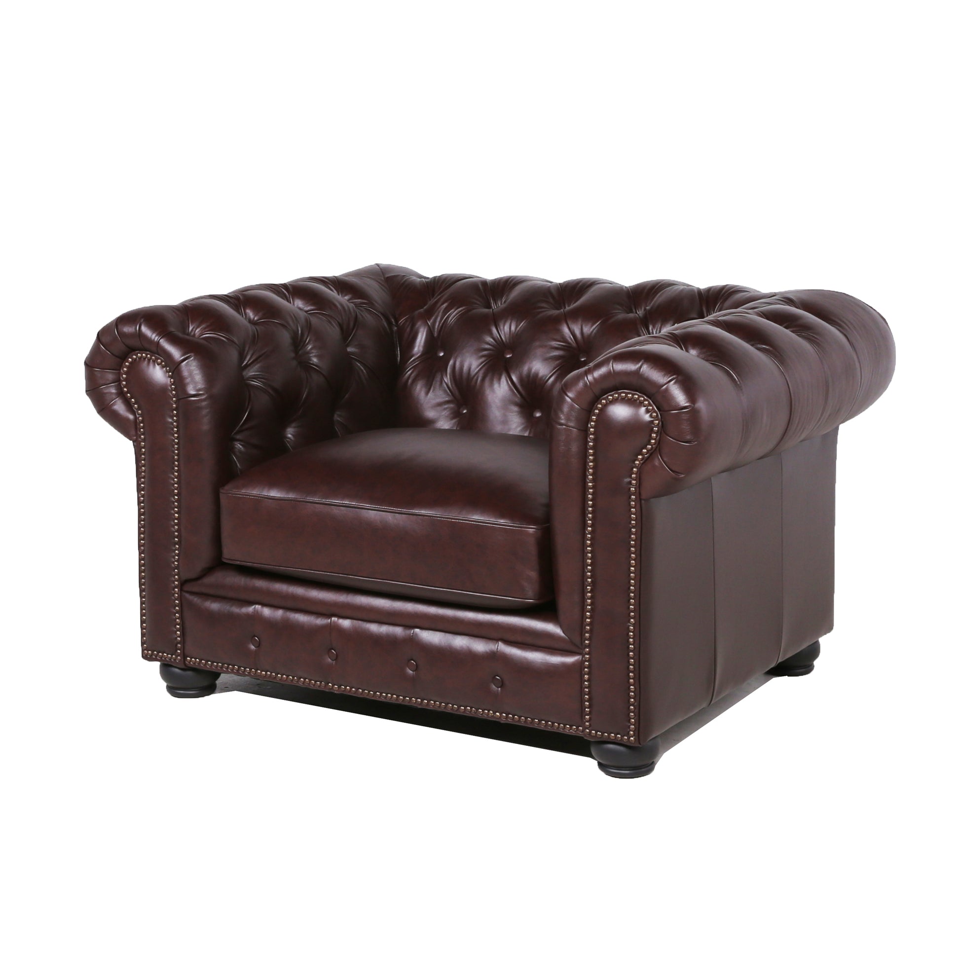 Traditional Tufted Leather Chesterfield Chair Chocolate Leather