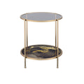 Fiorella End Table, Glass, Black Marble Paint & Gold Finish Lv02223 Gold Metal