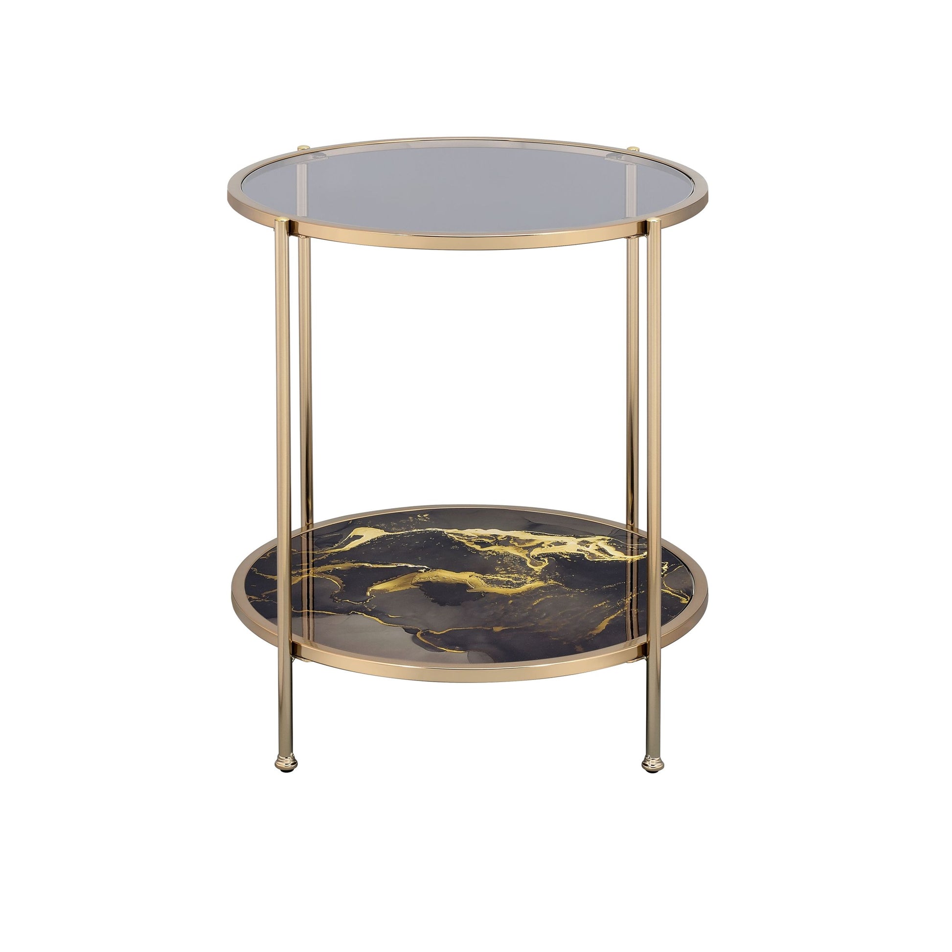 Fiorella End Table, Glass, Black Marble Paint & Gold Finish Lv02223 Gold Metal