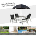 Outsunny 6 Piece Patio Dining Set For 4 With Umbrella, Outdoor Table And Chairs With 4 Folding Dining Chairs & Round Glass Table For Garden, Backyard And Poolside, Black Black Steel