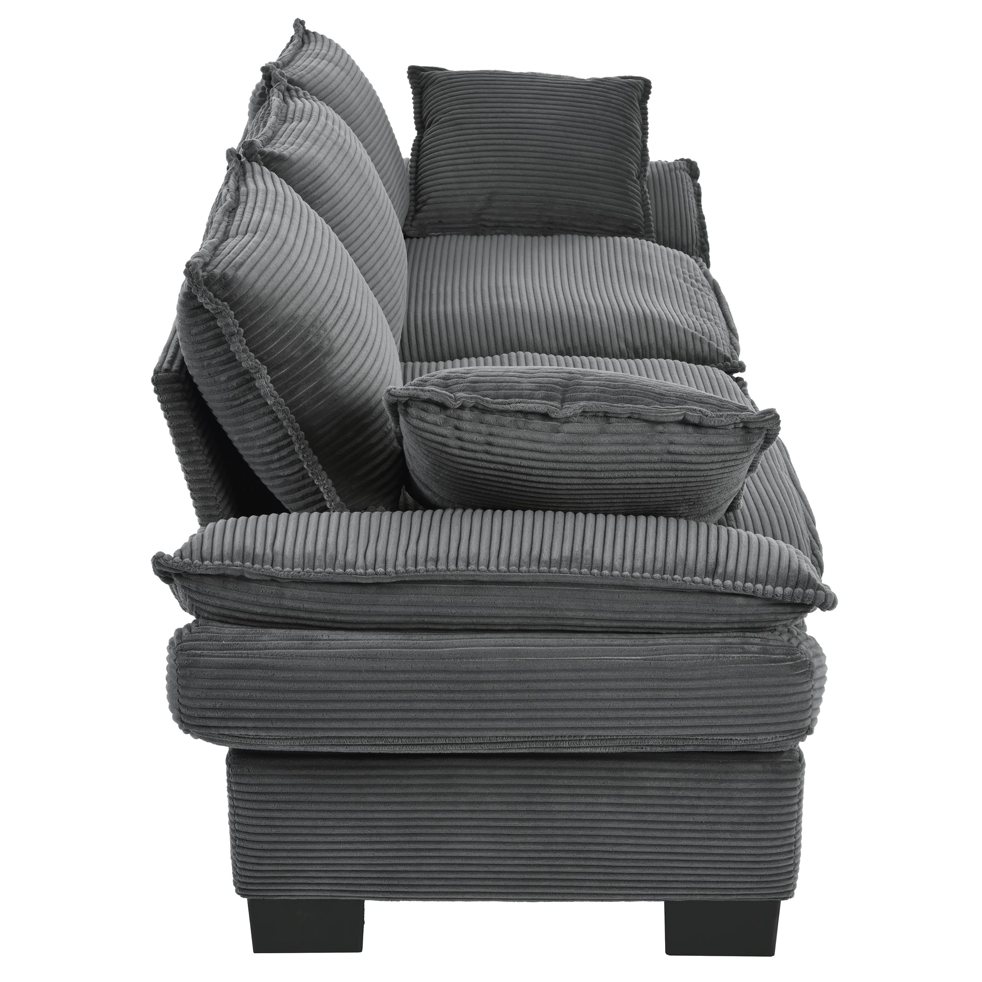 85.4" Modern Curved Sofa, Back Upholstered Couch With 2 Decorative Throw Pillows, Corduroy Fabric Couch For Living Room, Bedroomapartment Gray Corduroy 2 Seat