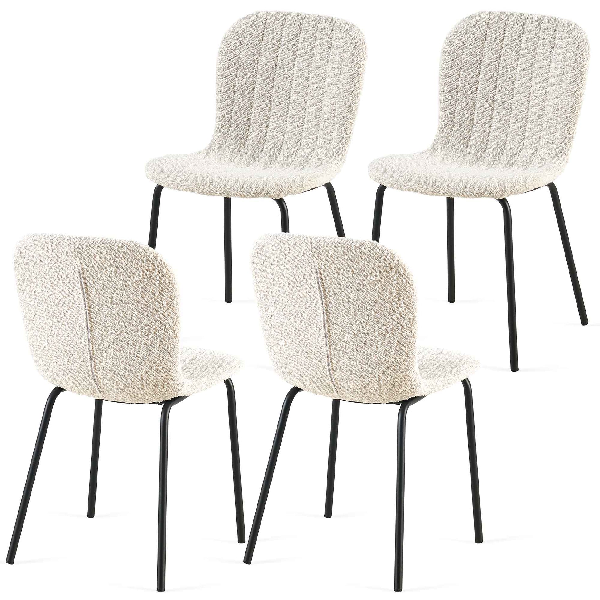 Off White Boucle Dining Chairs Set Of 4,Mid Century Modern Upholstered Pu Leather Chairs,For Kitchen Dining Room Metal Plaid Off White Dining Room Powder Coated Foam Dry Clean Modern Dining Chairs Solid Back Foam Boucle