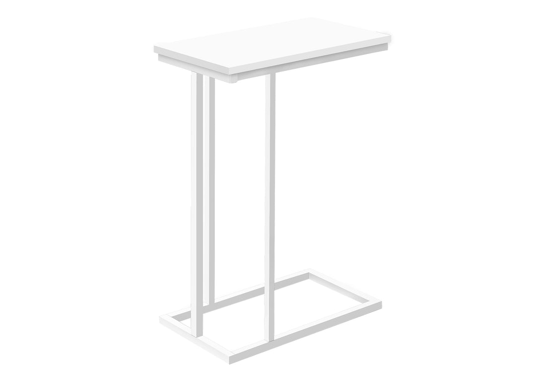 Accent Table, C Shaped, End, Side, Snack, Living Room, Bedroom, White Laminate, White Metal, Contemporary, Modern White Mdf