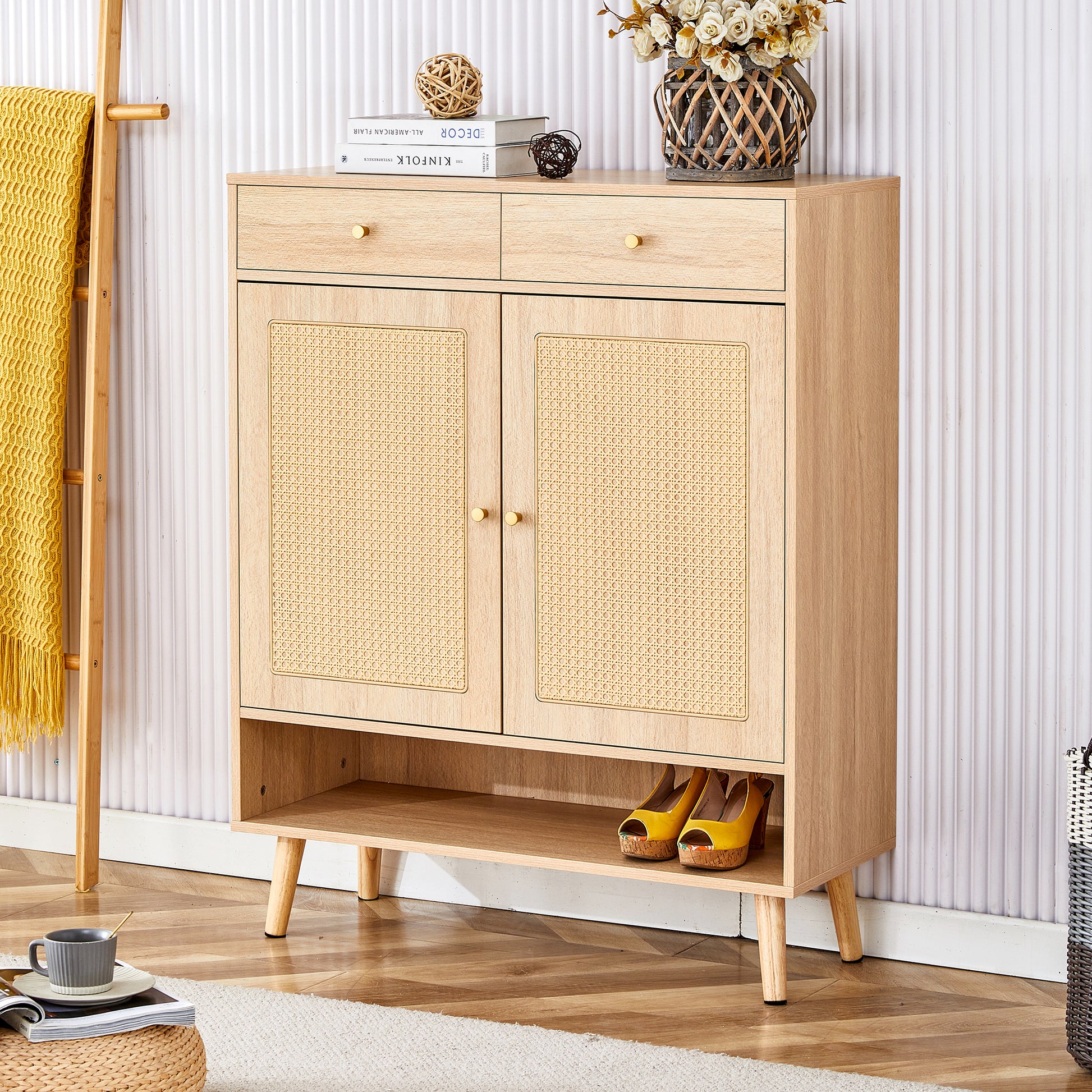 Modern Minimalist Storage Cabinet, Rattan Shoe -