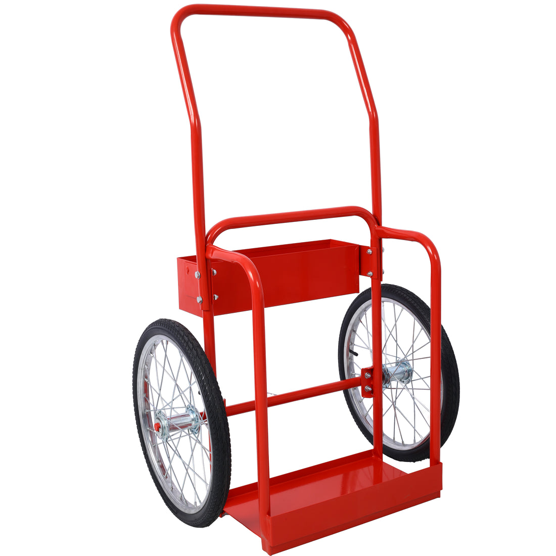 Large Dual Oxygen Tank Cart Dolly Double Cylinder Cart, 20" Pneumatic Wheels Includes Two Fastening Belts Red Steel