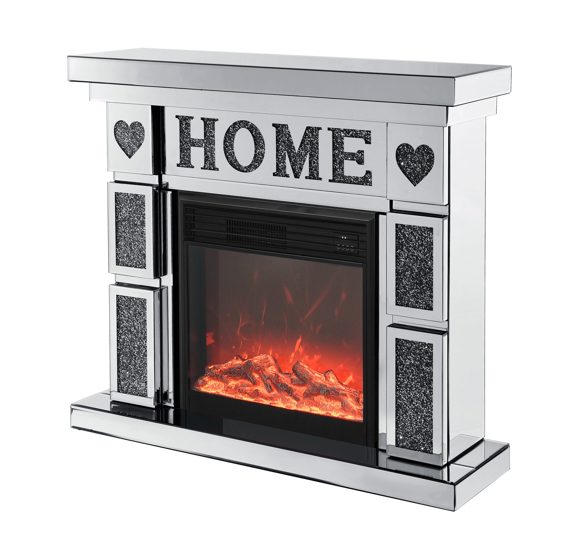 W 46" X D 12.6 X H 41 " Acrylic Diamond Mirror Fireplace Cabinet, Tv Fireplace Cabinet Powder Coated Electric Bedroom Yes Freestanding Electric 41 50 Yes Silver 400 Natural Vent American Design Acrylic Mdf Glass