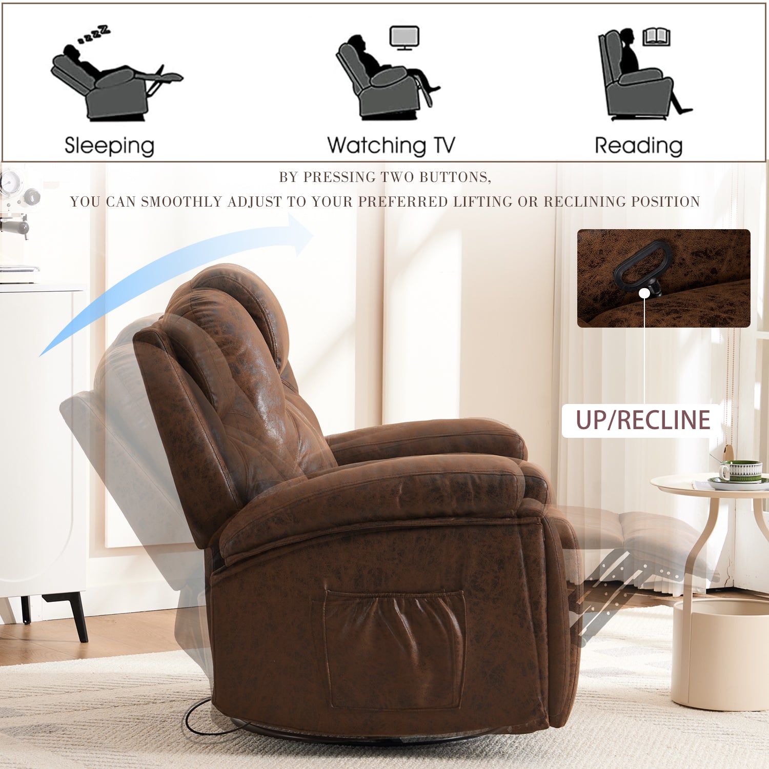 Oversized Single Sofa Armchair With Side Pockets Couches, For Living Room Meeting Room Bedroom Brown Faux Leather 1 Seat