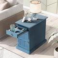 Classic Vintage Livingroom End Table Side Table With Usb Ports And One Multifunctional Drawer With Cup Holders, Antique Navy Old Sku: Wf296294Aam Antique Navy Solid Wood