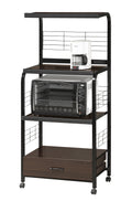 1Pc Black Brown Kitchen Cart Open Shelves Metal Frame Black Brown Kitchen Metal,Wood