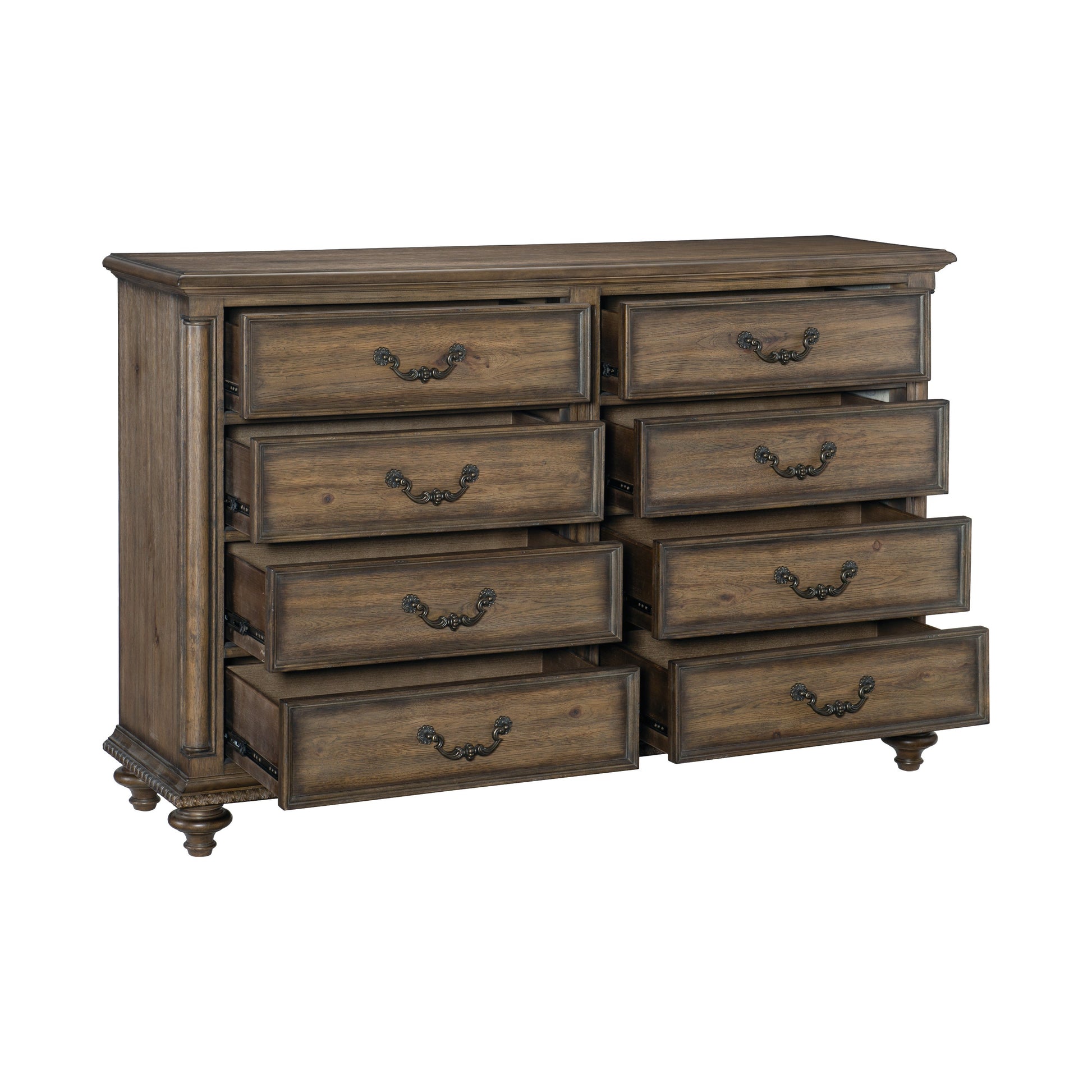 Traditional Vintage Style 1Pc Dresser Of 8 Drawers Metal Hardware Weathered Pecan Finish Classic Bedroom Furniture Brown Mix Bedroom Classic,Traditional,Vintage Wood